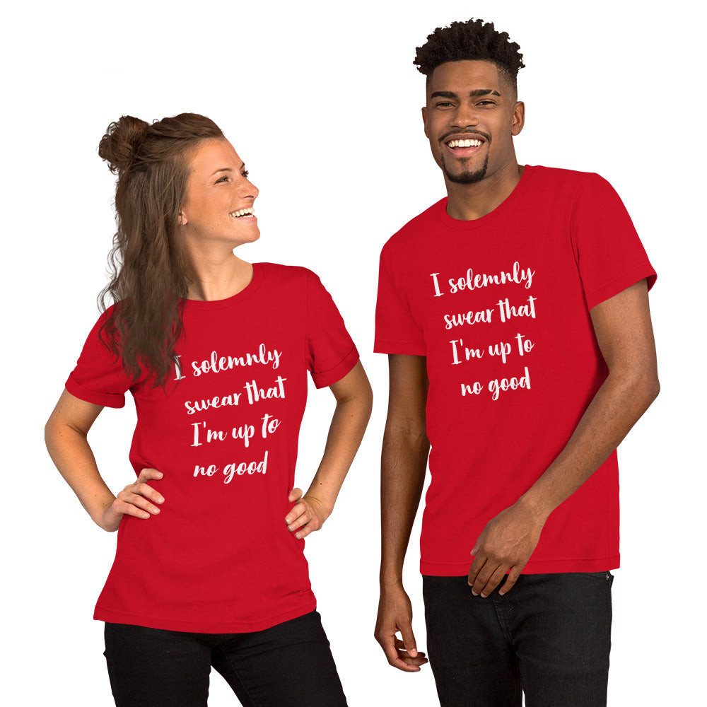 I solemnly swear Im up to no good T-shirt unisex dark with white text